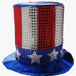 NWT, Patriotic Sequin Top Hat - Red, Silver, and Blue. One size